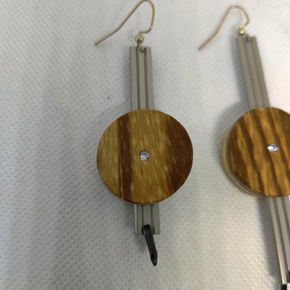 Laminated zebrawood and pine earrings on Aluminum with flat set cubic …